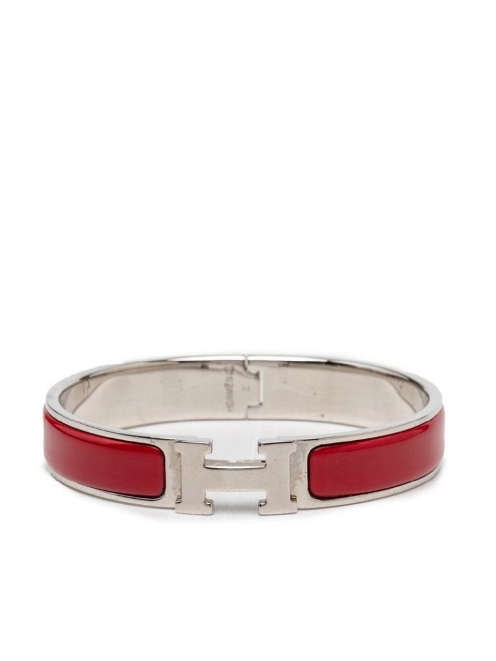 Hermes Clic H GM Bracelet Bangle Silver Bordeaux Metal Enamel